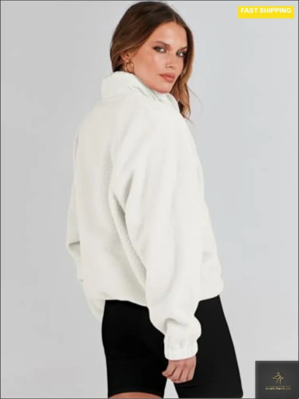 Fuzzy Fleece Button Down Cropped Sherpa Coat with Pockets